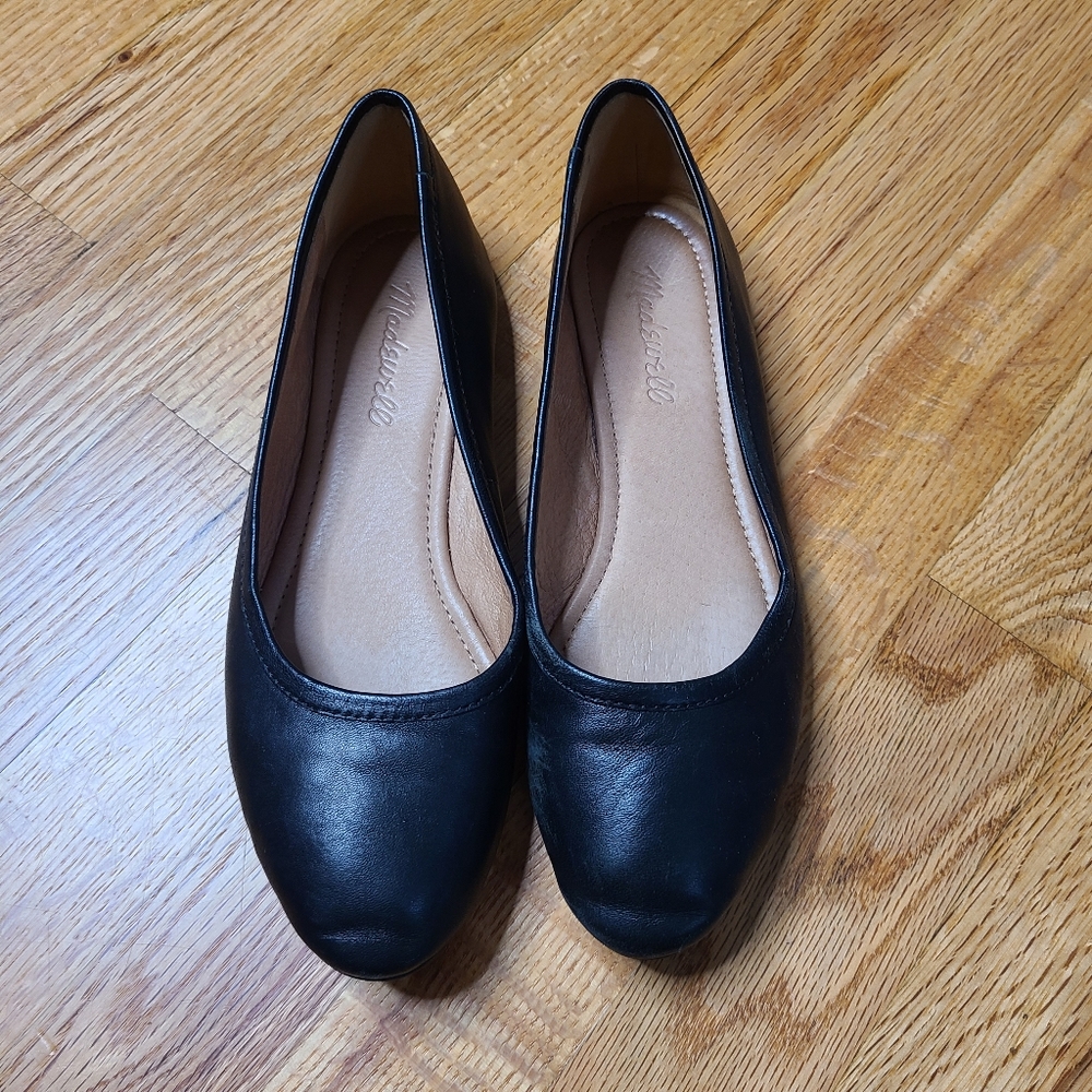 Madewell Size 6.5 Black Leather Reid Ballet Flat - Picture 3 of 8